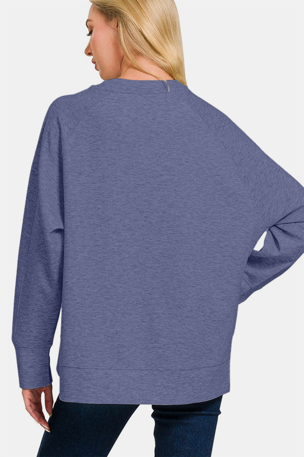 Zenana Scuba Round Neck Side Slit Sweatshirt - Sweatshirt - Blue Indigo - Bella Bourget