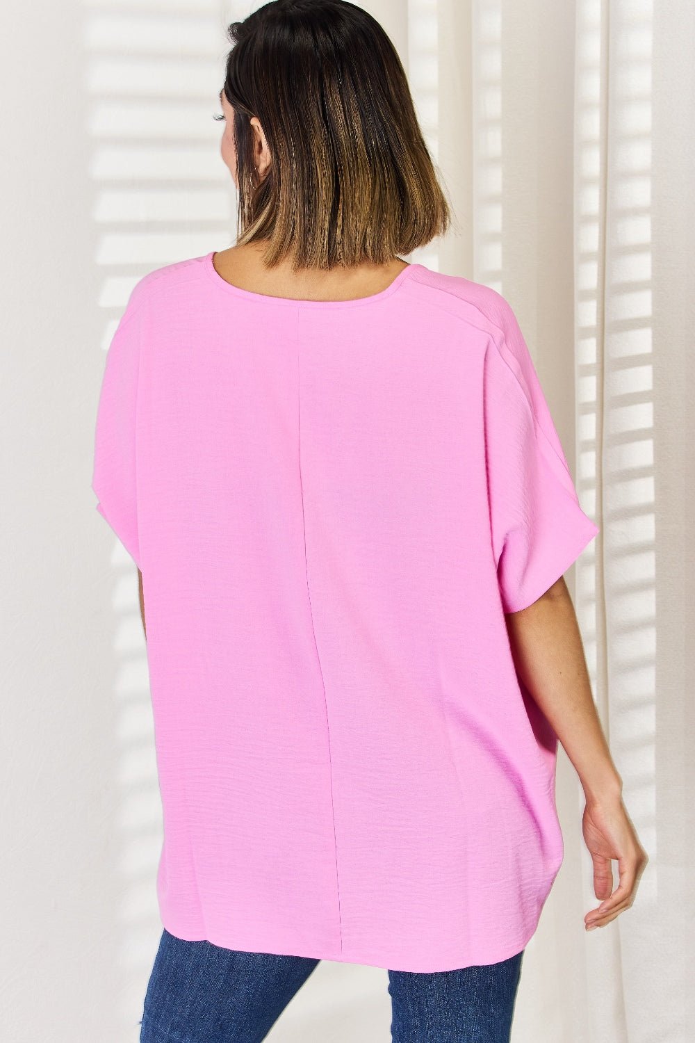 Zenana Texture Short Sleeve Blouse - blouse - Candy Pink - Bella Bourget