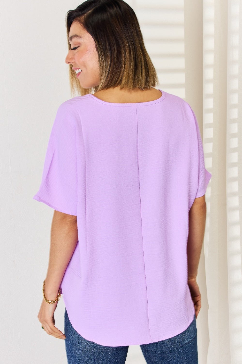 Zenana Texture Short Sleeve T - Shirt - blouse - Bright Lavender - Bella Bourget