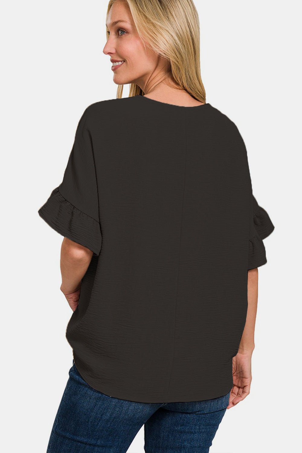 Zenana V - Neck Flutter Sleeve Top - Top - Black - Bella Bourget