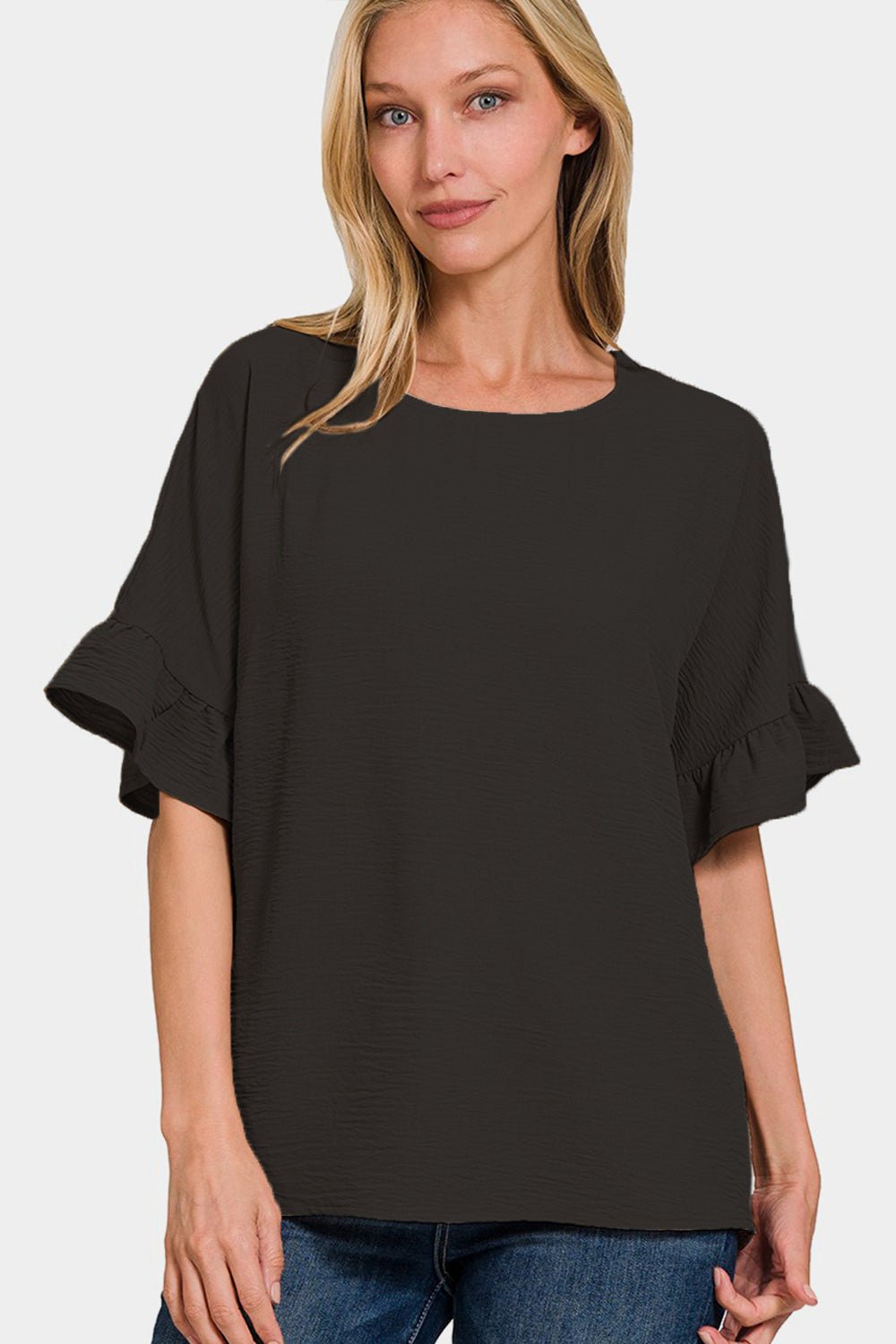 Zenana V - Neck Flutter Sleeve Top - Top - Black - Bella Bourget