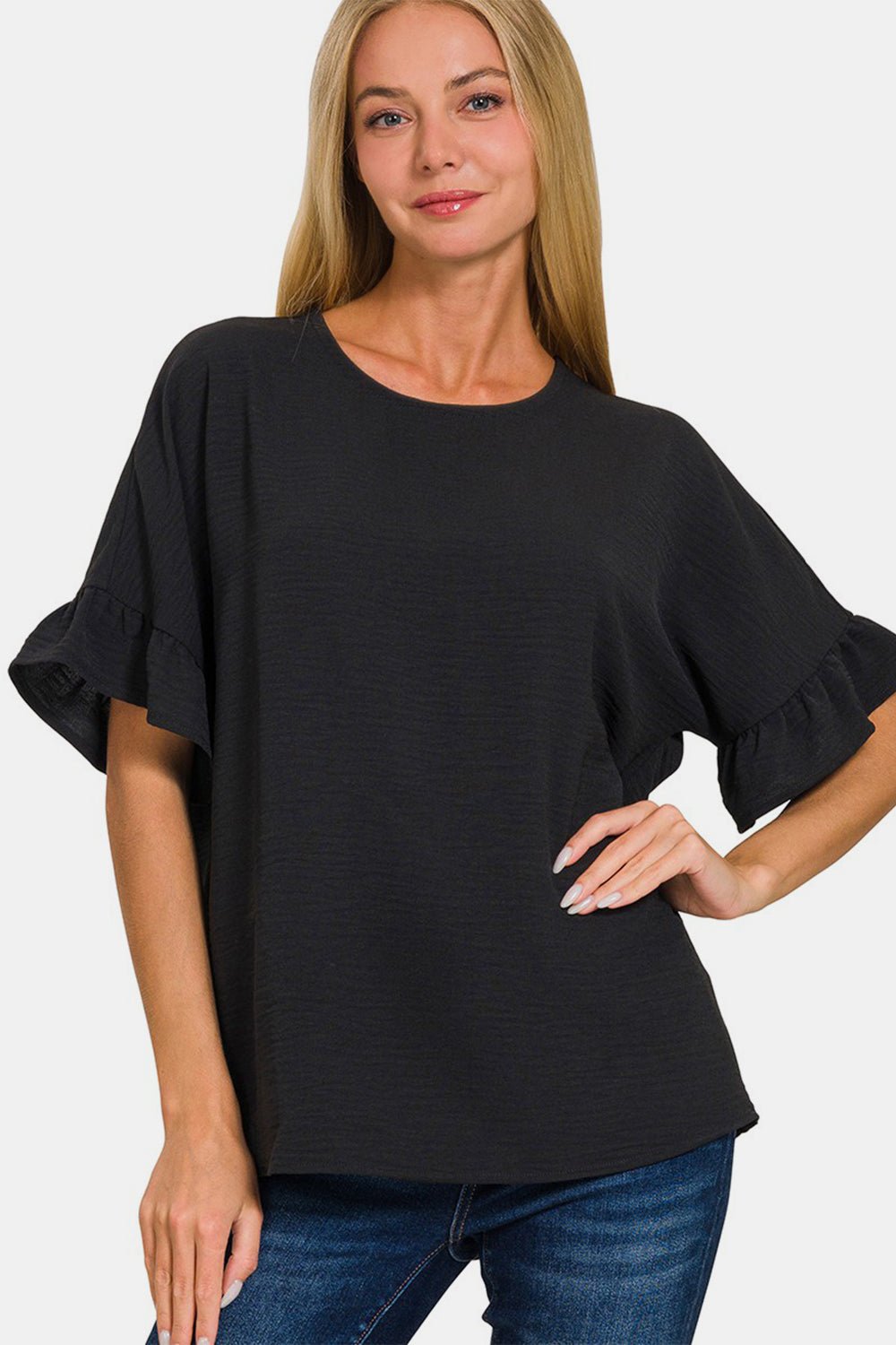 Zenana V - Neck Flutter Sleeve Top - Top - Black - Bella Bourget