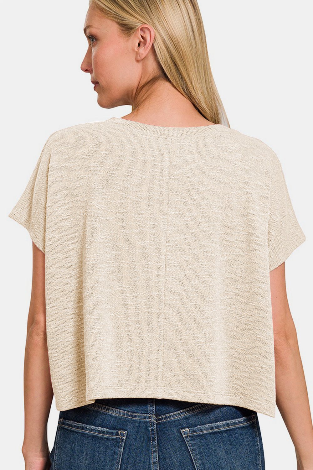 Zenana V - Neck Short Sleeve Crop T - Shirt - Top - Sand Beige - Bella Bourget