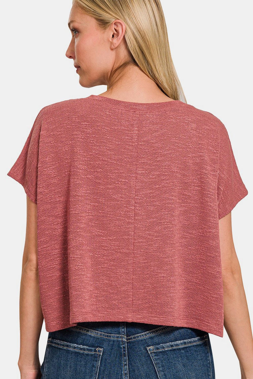 Zenana V - Neck Short Sleeve Crop T - Shirt - Top - Winter Rose - Bella Bourget