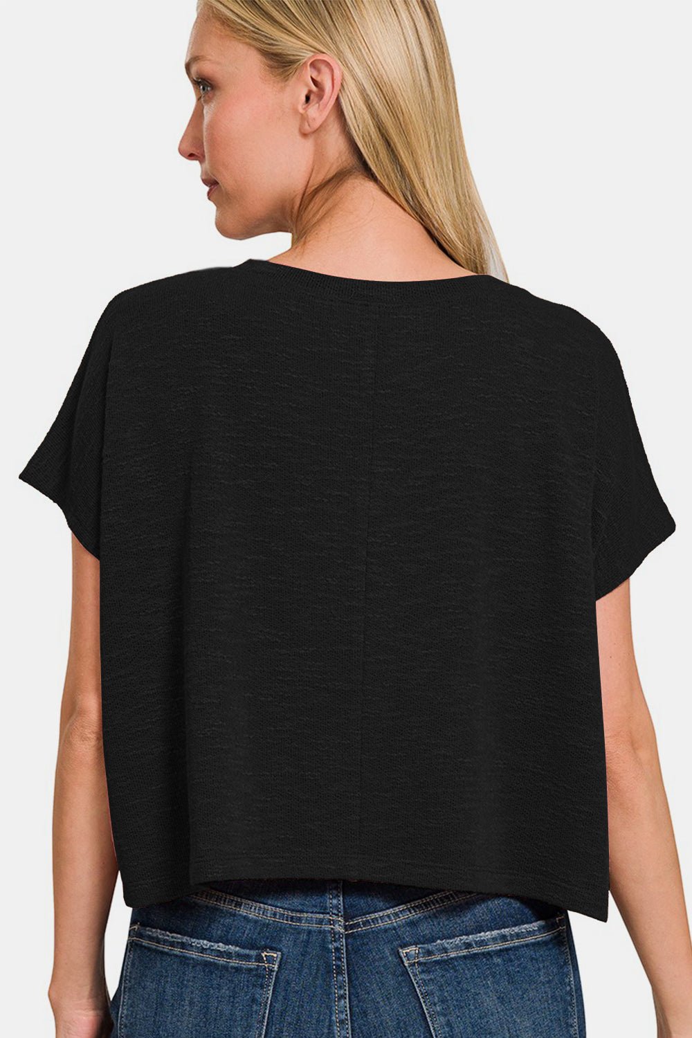 Zenana V - Neck Short Sleeve Crop T - Shirt - Top - Black - Bella Bourget