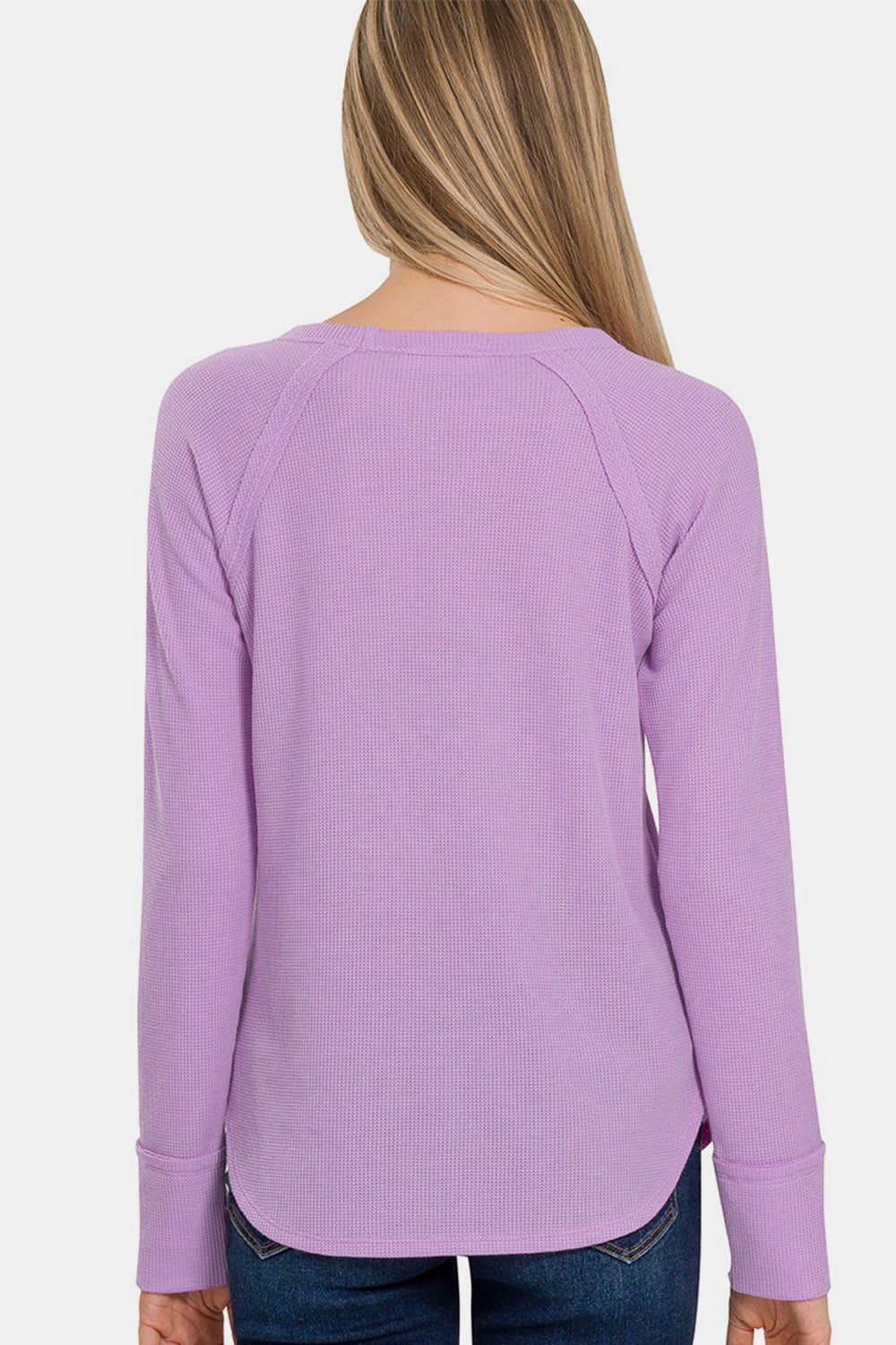 Zenana Waffle Long Sleeve T - Shirt - Top - LAVENDER - Bella Bourget