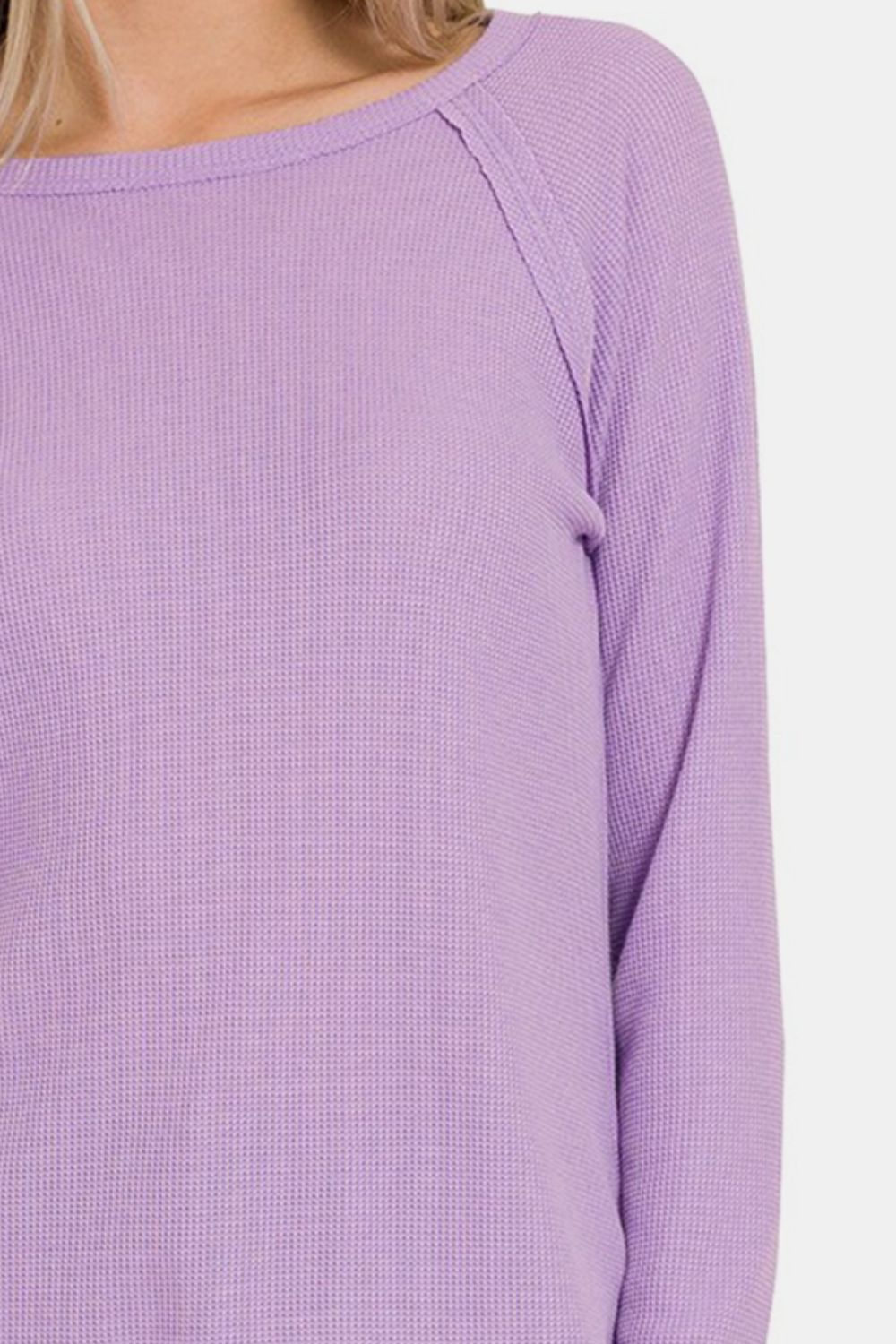 Zenana Waffle Long Sleeve T - Shirt - Top - LAVENDER - Bella Bourget