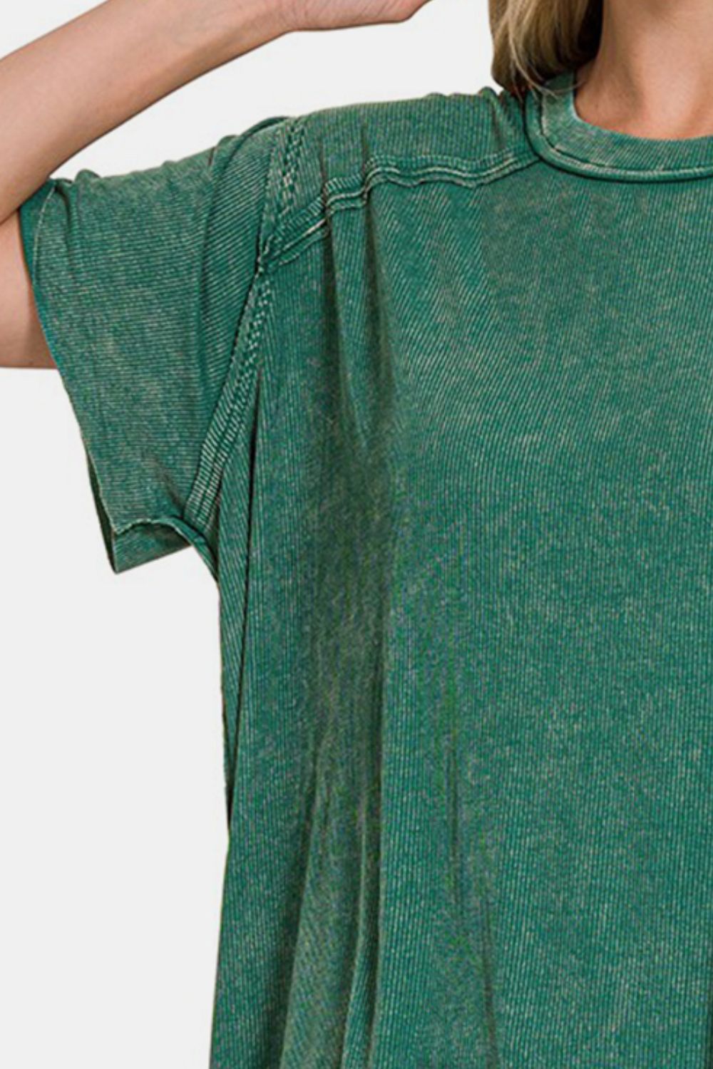 Zenana Washed Ribbed Short Sleeve Top - Top - DKGREEN - Bella Bourget