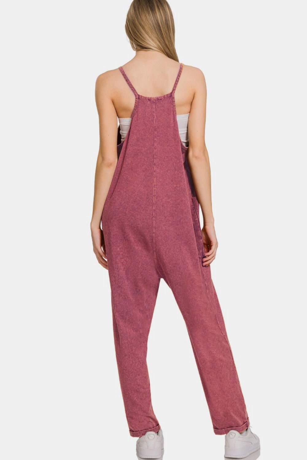 Zenana Washed Spaghetti Straps Overalls with Pockets - Overalls - Dk Burgundy - Bella Bourget