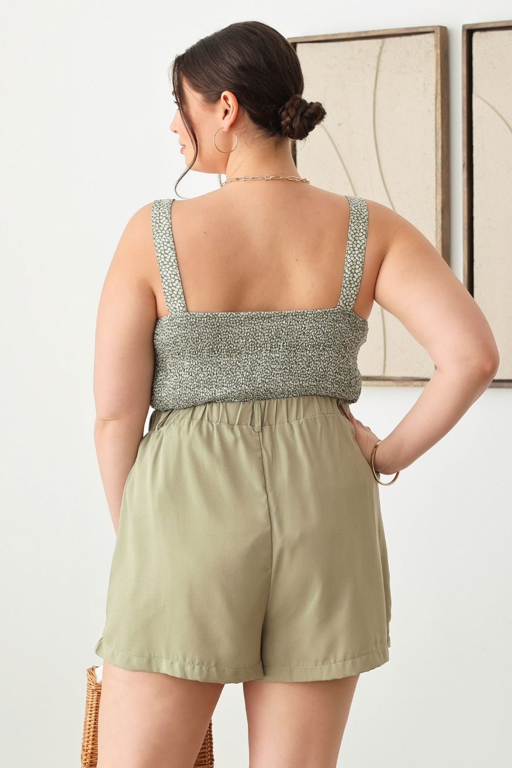 Zenobia Full Size Half Elastic Waist Shorts with Pockets - Shorts - Sage - Bella Bourget