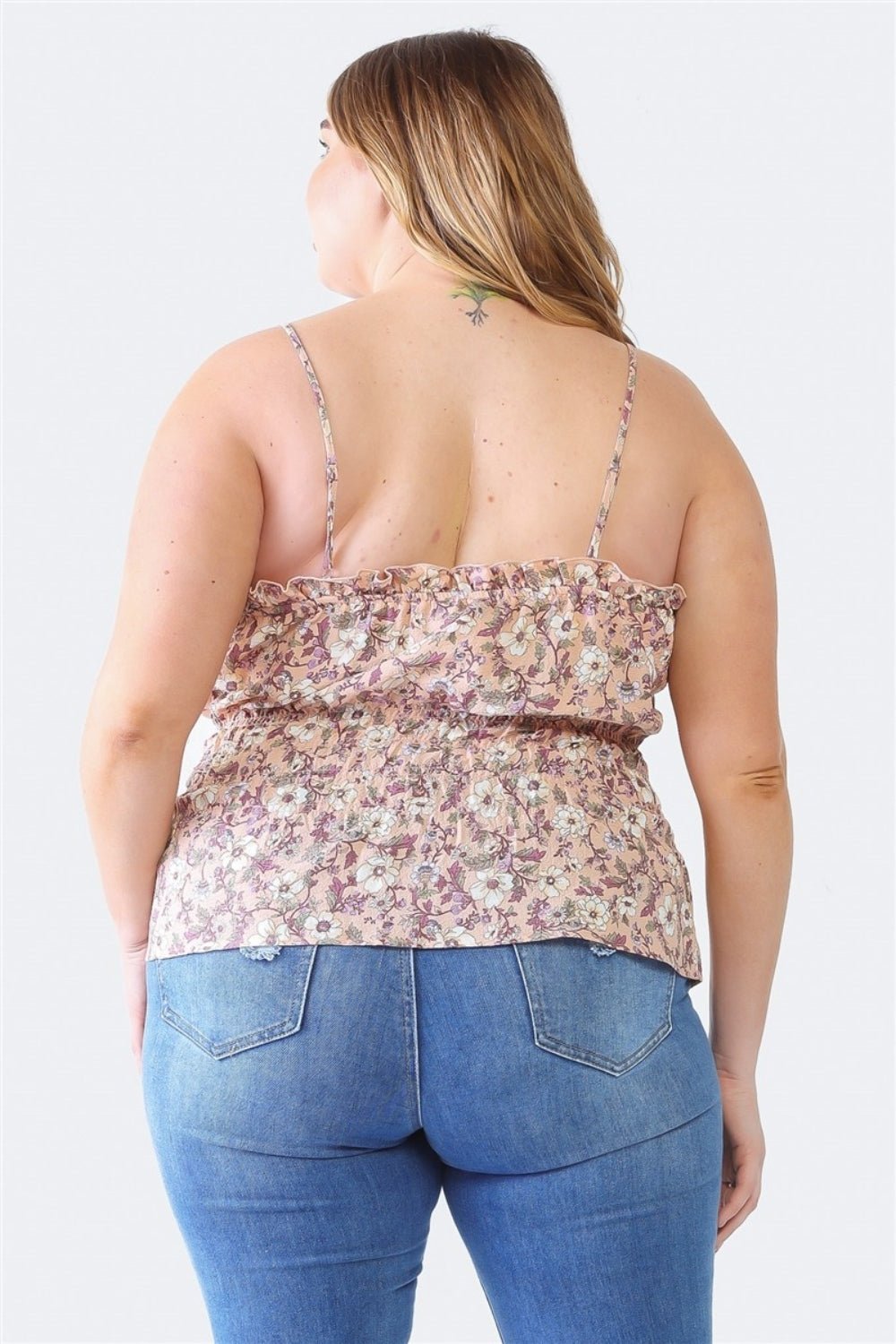 Zenobia Plus Size Frill Floral Square Neck Cami - Top - Mauve - Bella Bourget