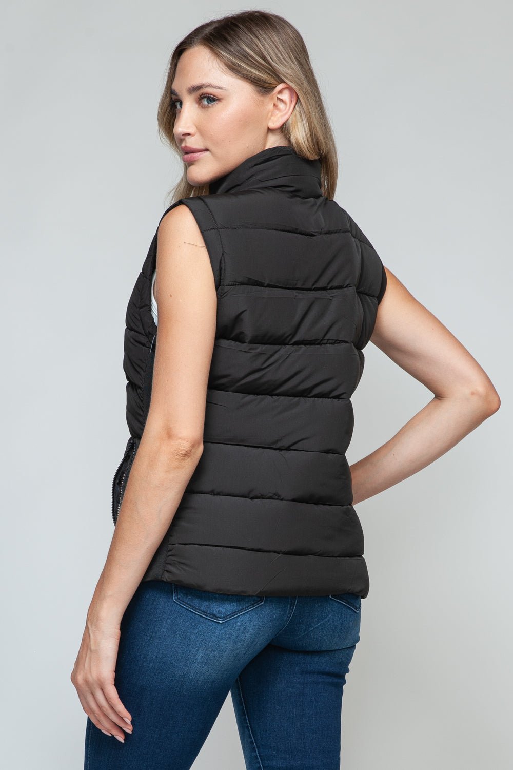 Zip Up Turtleneck Vest with Pockets - Vest - Black - Bella Bourget