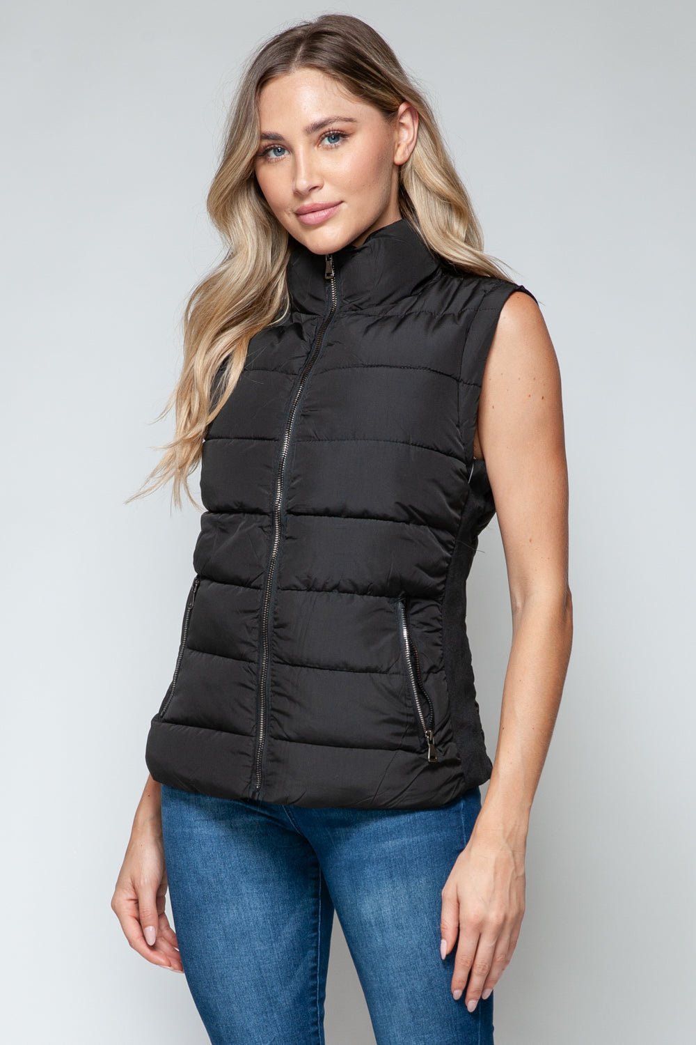 Zip Up Turtleneck Vest with Pockets - Vest - Black - Bella Bourget