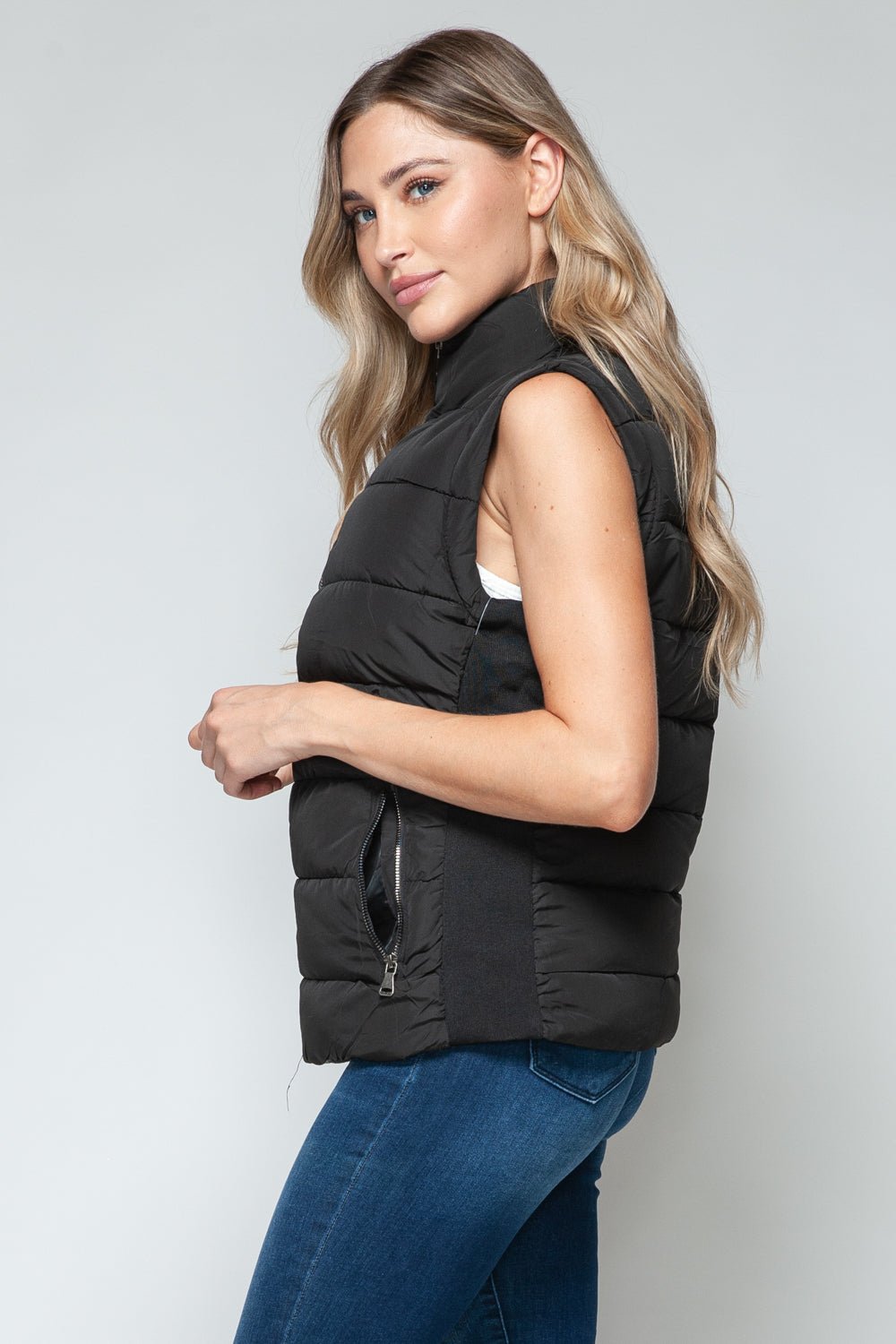 Zip Up Turtleneck Vest with Pockets - Vest - Black - Bella Bourget