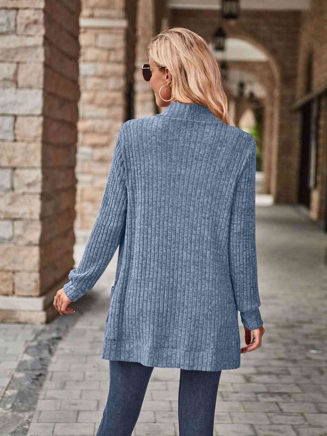 Open Front Cardigan with Pockets - Cardigan - Misty Blue - Bella Bourget