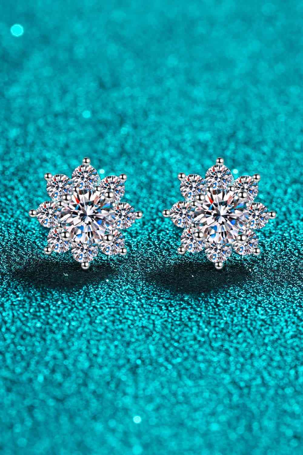 1 Carat Moissanite 925 Sterling Silver Flower Earrings - Earrings - Silver - Bella Bourget