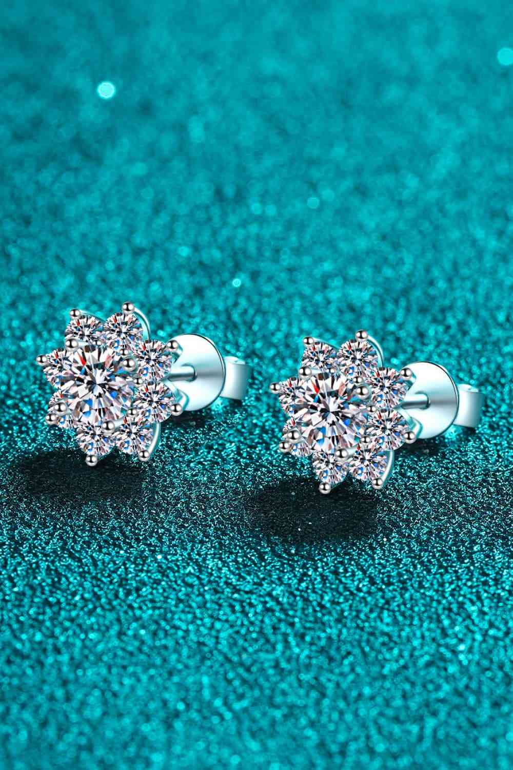 1 Carat Moissanite 925 Sterling Silver Flower Earrings - Earrings - Silver - Bella Bourget