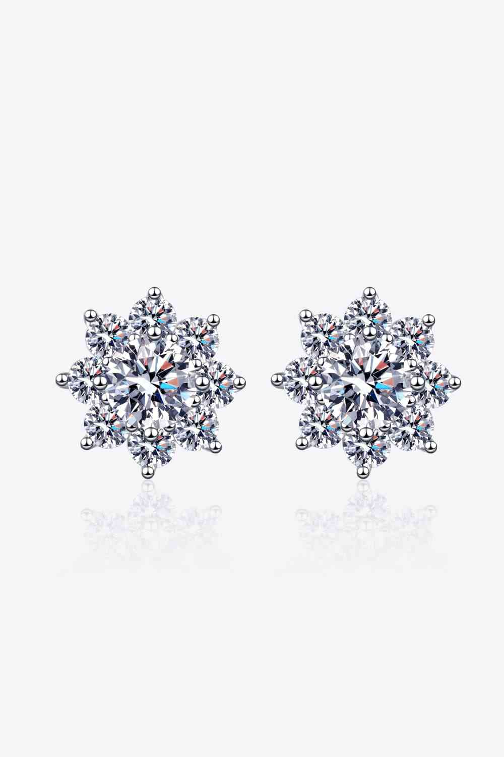 1 Carat Moissanite 925 Sterling Silver Flower Earrings - Earrings - Silver - Bella Bourget