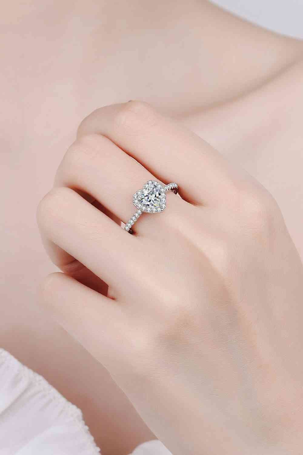 1 Carat Moissanite Heart - Shaped Ring - Ring - Silver - Bella Bourget