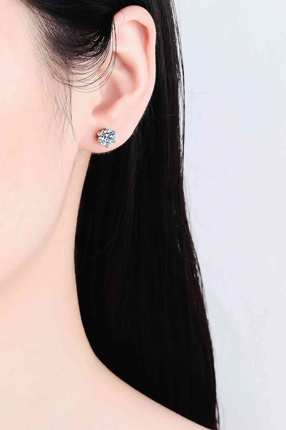 1 Carat Moissanite Rhodium - Plated Stud Earrings - Earrings - Silver - Bella Bourget