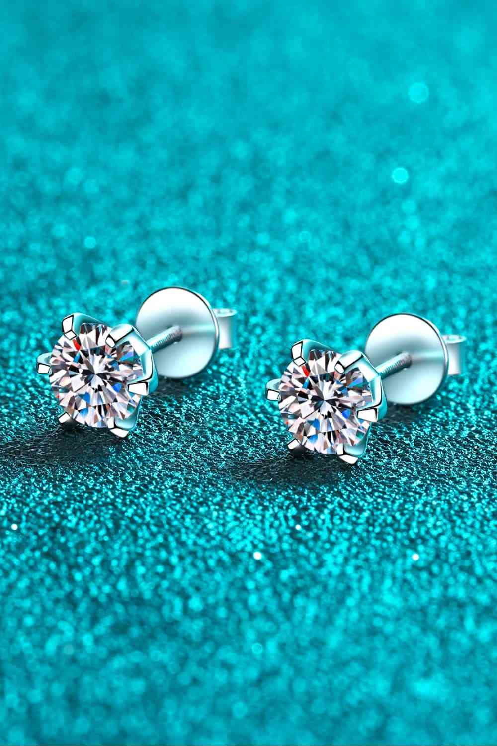 1 Carat Moissanite Rhodium - Plated Stud Earrings - Earrings - Silver - Bella Bourget