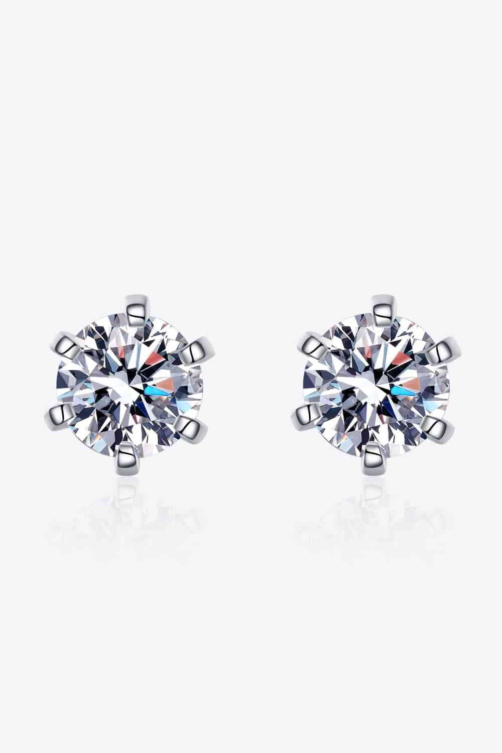 1 Carat Moissanite Rhodium - Plated Stud Earrings - Earrings - Silver - Bella Bourget