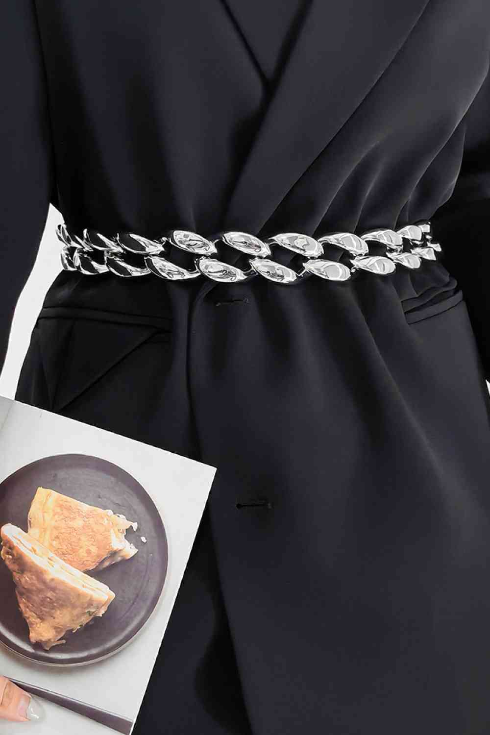 1.2" Width Acrylic Curb Chain Belt - belt - Silver - Bella Bourget