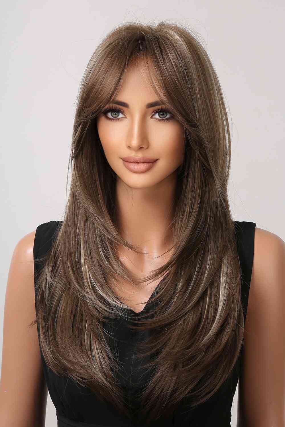 13*1" Full - Machine Wigs Synthetic Long Straight 22" - synthetic hair - Brown/Blonde Highlights - Bella Bourget