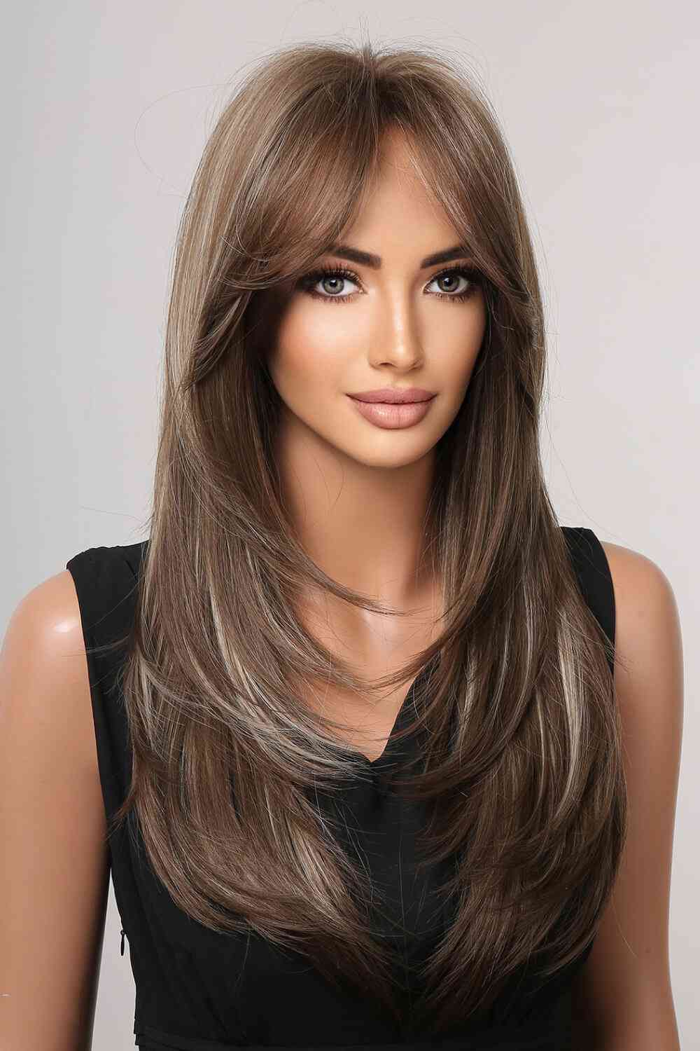 13*1" Full - Machine Wigs Synthetic Long Straight 22" - synthetic hair - Brown/Blonde Highlights - Bella Bourget