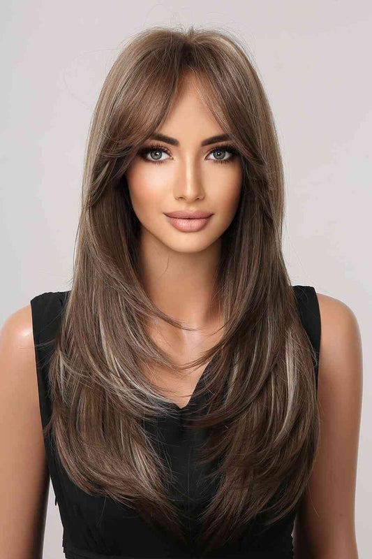 13*1" Full - Machine Wigs Synthetic Long Straight 22" - synthetic hair - Brown/Blonde Highlights - Bella Bourget