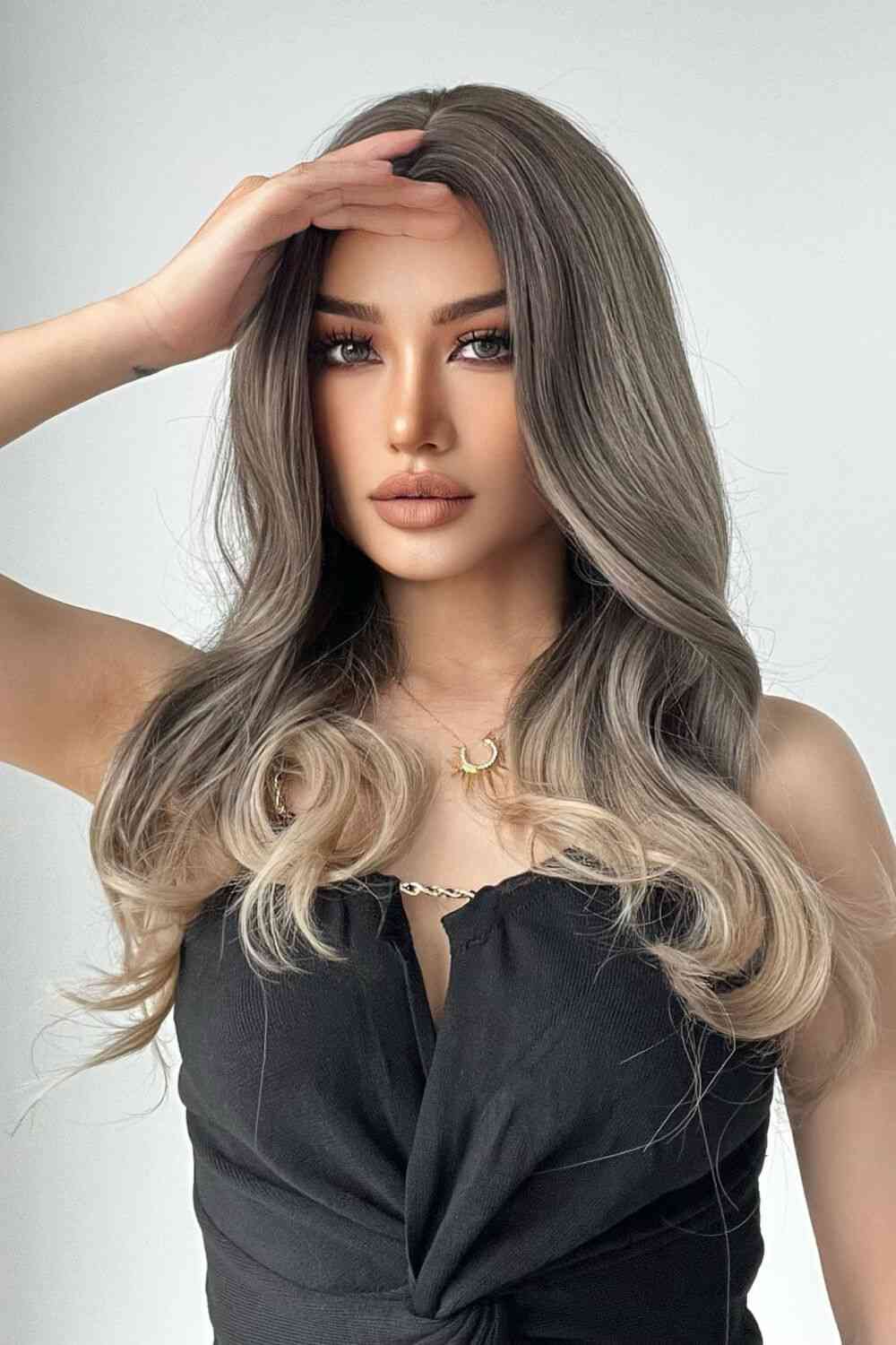 13*1" Full - Machine Wigs Synthetic Long Straight 24" - synthetic hair - Ash Brown/Blonde Ombre - Bella Bourget