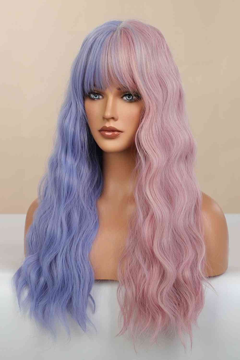 13*1" Full - Machine Wigs Synthetic Long Wave 26" in Blue/Pink Split Dye - synthetic hair - Blue/Pink Split Dye - Bella Bourget