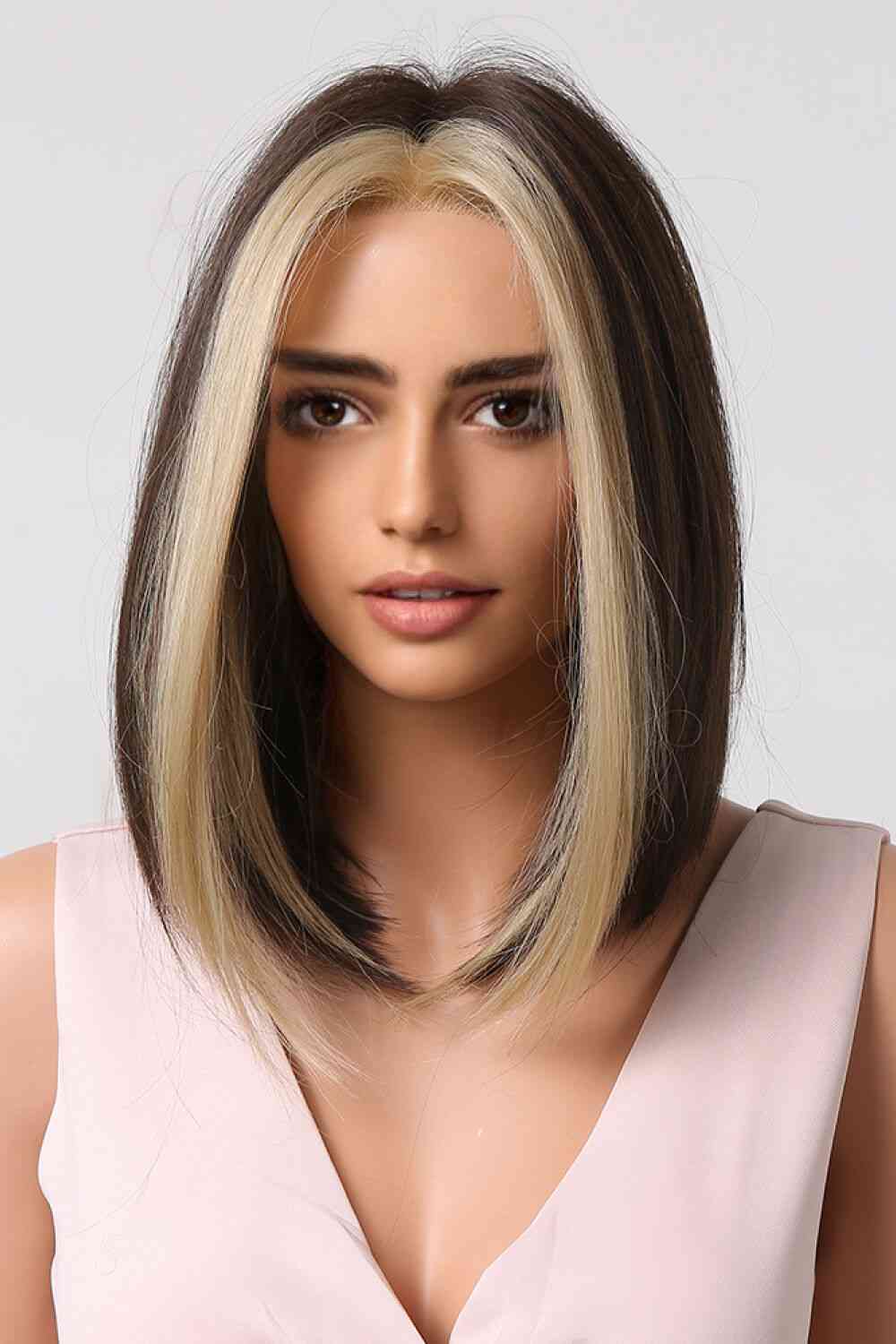 13*1" Full - Machine Wigs Synthetic Mid - length Straight 9" - synthetic hair - Brown/Blonde Money Piece - Bella Bourget