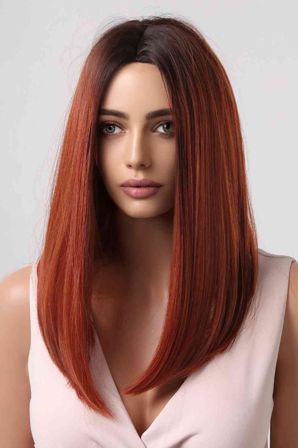 13*2" Full - Machine Wigs Synthetic Mid - Length Straight 27" - synthetic hair - Copper/Brown Root - Bella Bourget