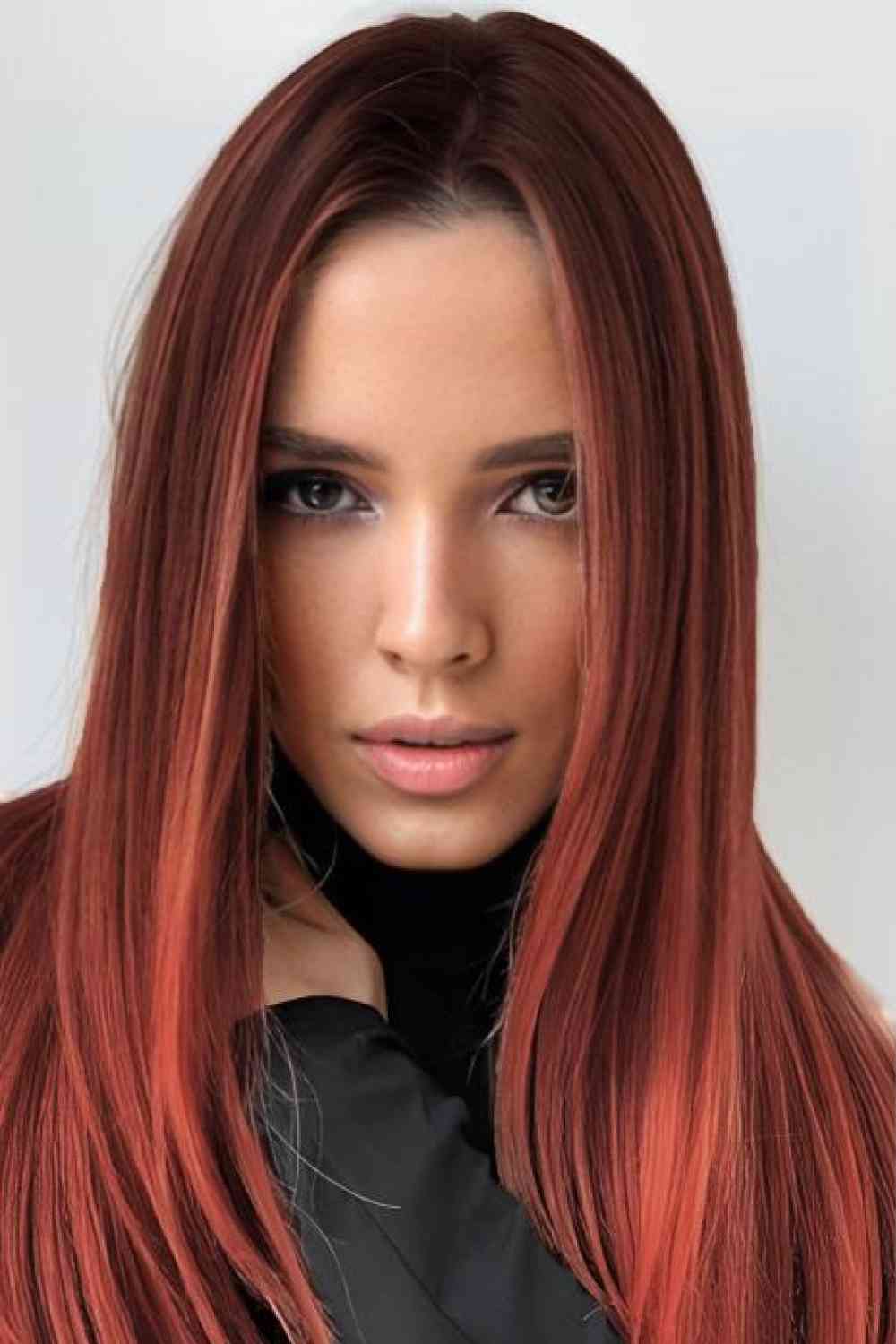 13*2" Full - Machine Wigs Synthetic Mid - Length Straight 27" - synthetic hair - Copper/Brown Root - Bella Bourget