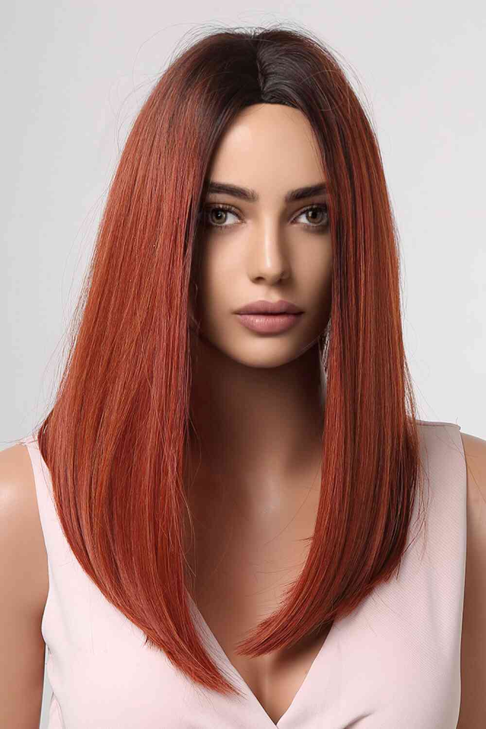 13*2" Full - Machine Wigs Synthetic Mid - Length Straight 27" - synthetic hair - Copper/Brown Root - Bella Bourget