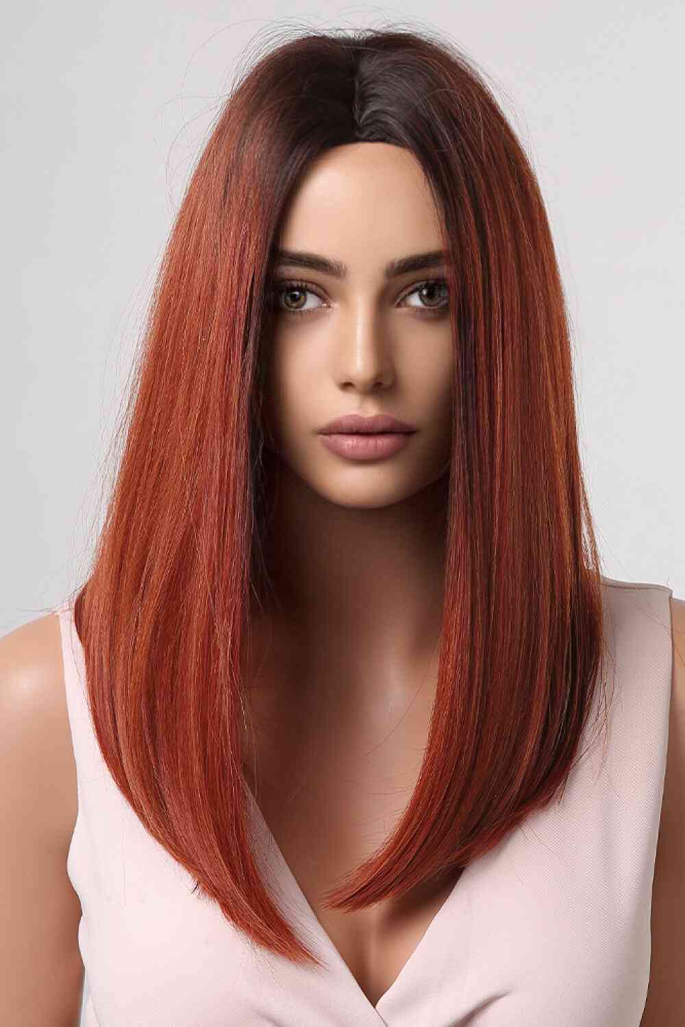 13*2" Full - Machine Wigs Synthetic Mid - Length Straight 27" - synthetic hair - Copper/Brown Root - Bella Bourget