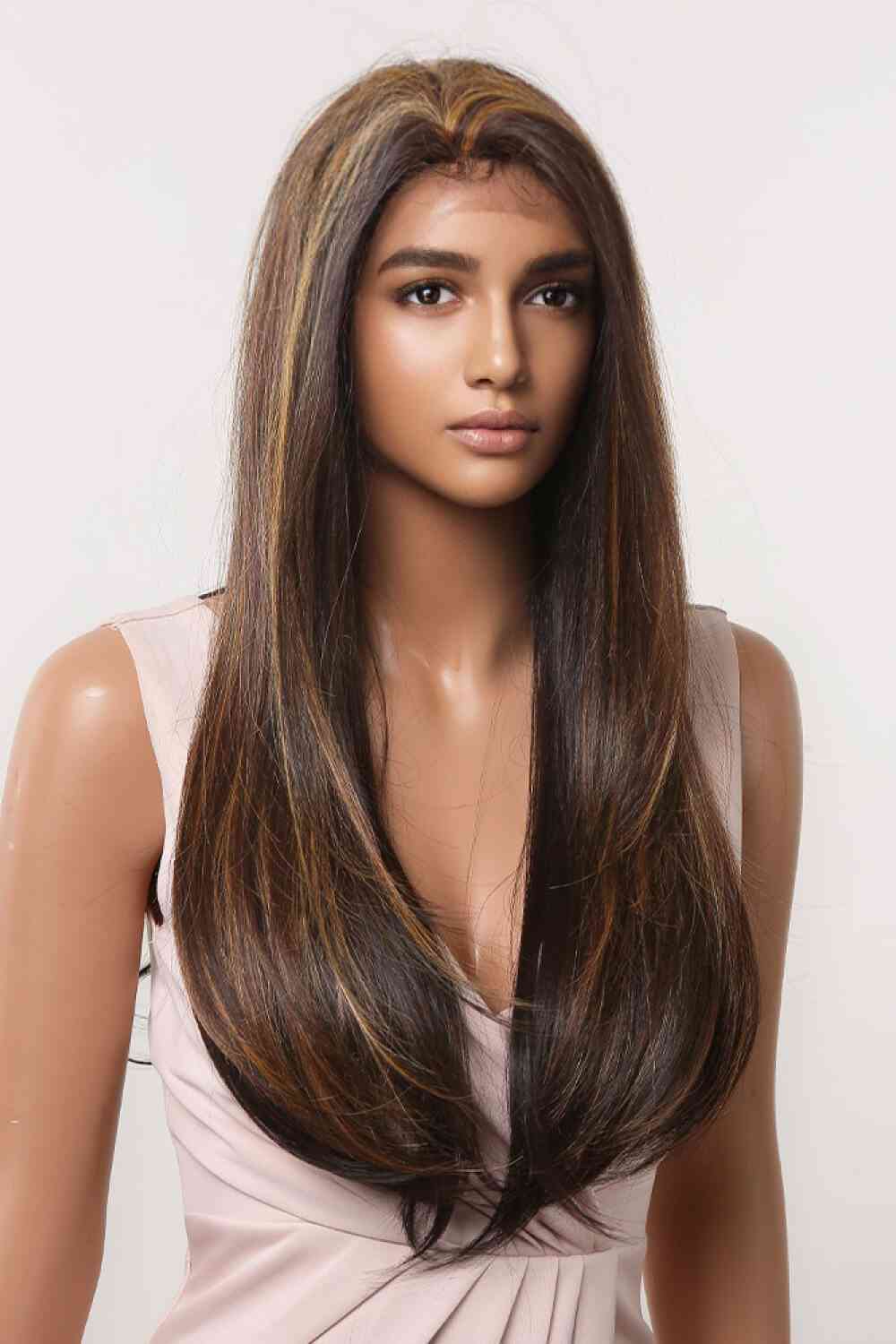 13*2" Lace Front Wigs Synthetic Long Straight 26" 150% Density - synthetic hair - Brown/Caramel Highlights - Bella Bourget