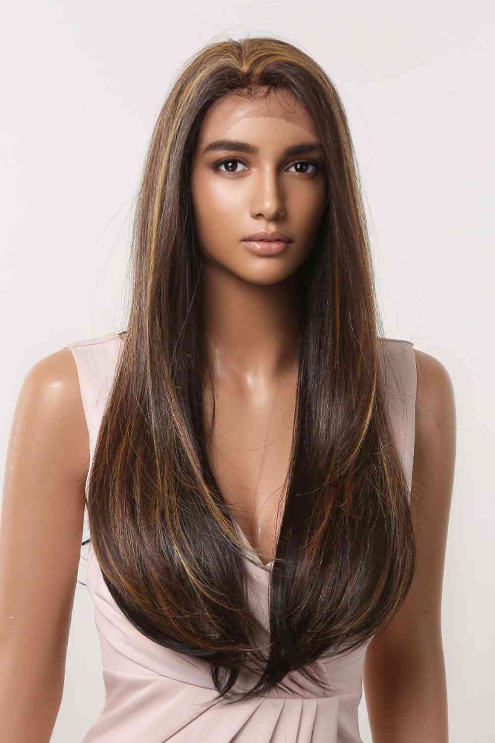 13*2" Lace Front Wigs Synthetic Long Straight 26" 150% Density - synthetic hair - Brown/Caramel Highlights - Bella Bourget