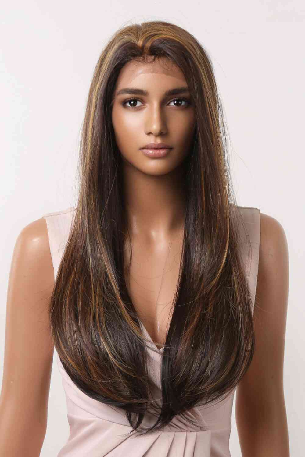 13*2" Lace Front Wigs Synthetic Long Straight 26" 150% Density - synthetic hair - Brown/Caramel Highlights - Bella Bourget