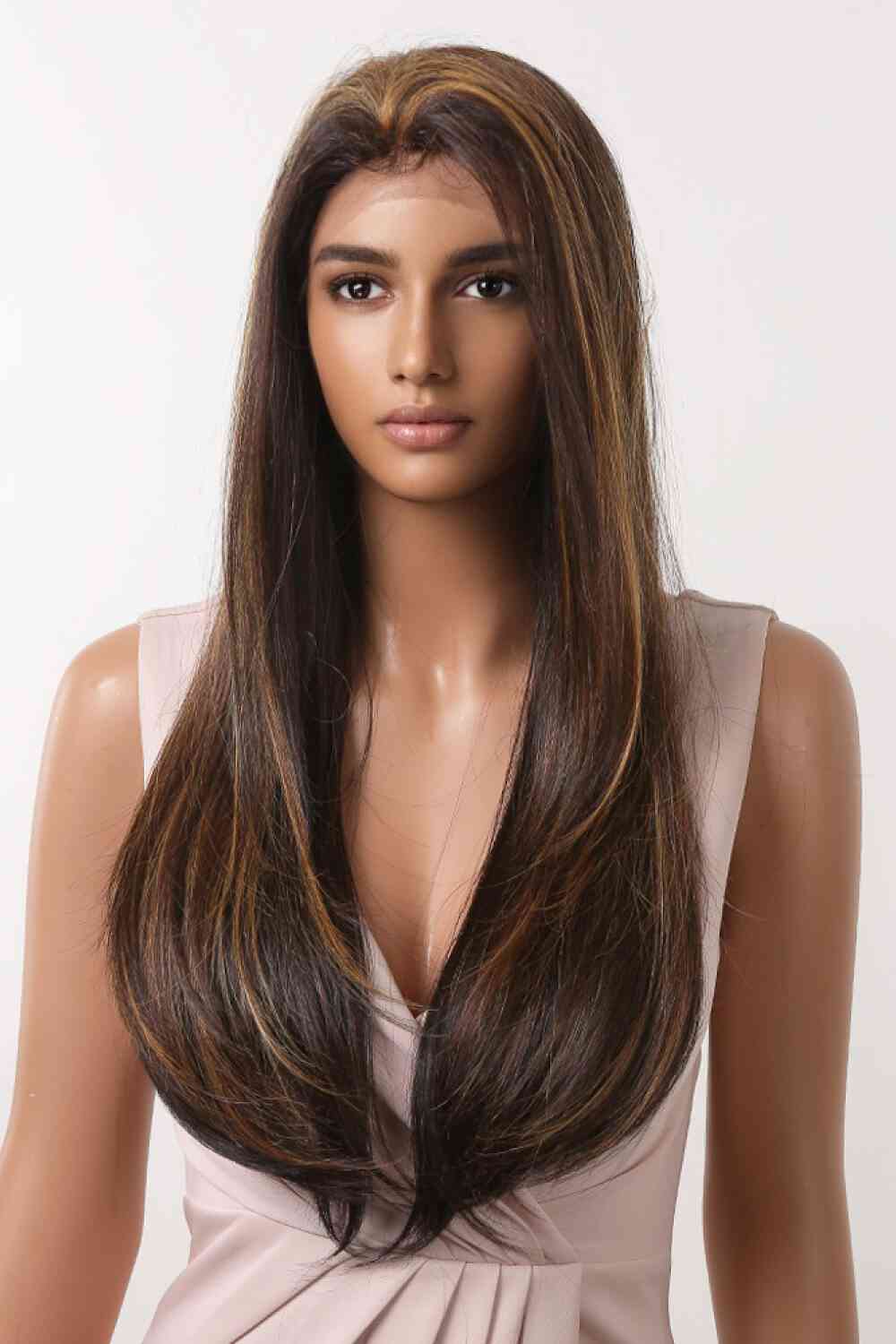 13*2" Lace Front Wigs Synthetic Long Straight 26" 150% Density - synthetic hair - Brown/Caramel Highlights - Bella Bourget