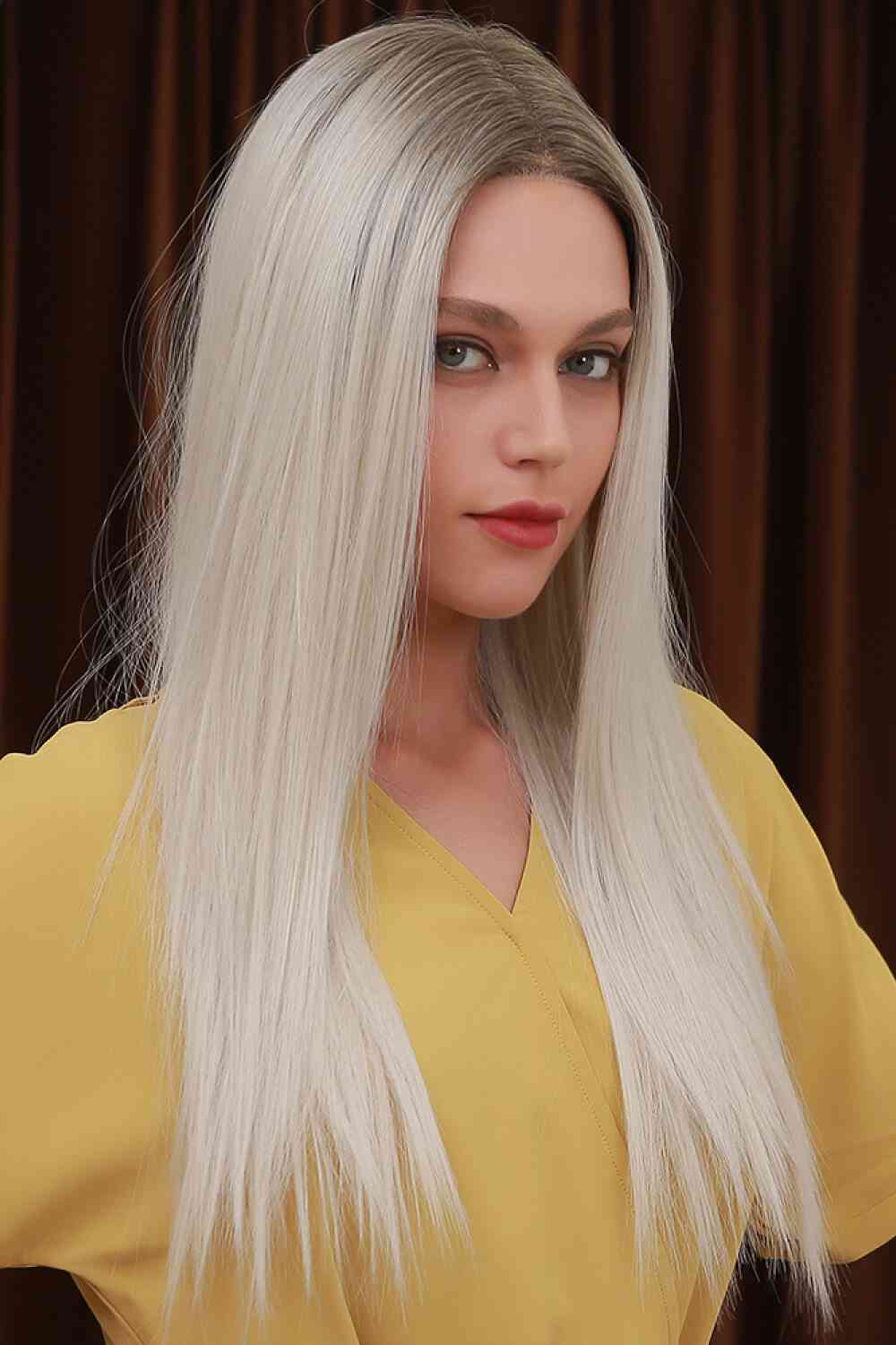 13*2" Lace Front Wigs Synthetic Long Straight 26" Heat Safe 150% Density - synthetic hair - Blonde/Ash Brown Root - Bella Bourget