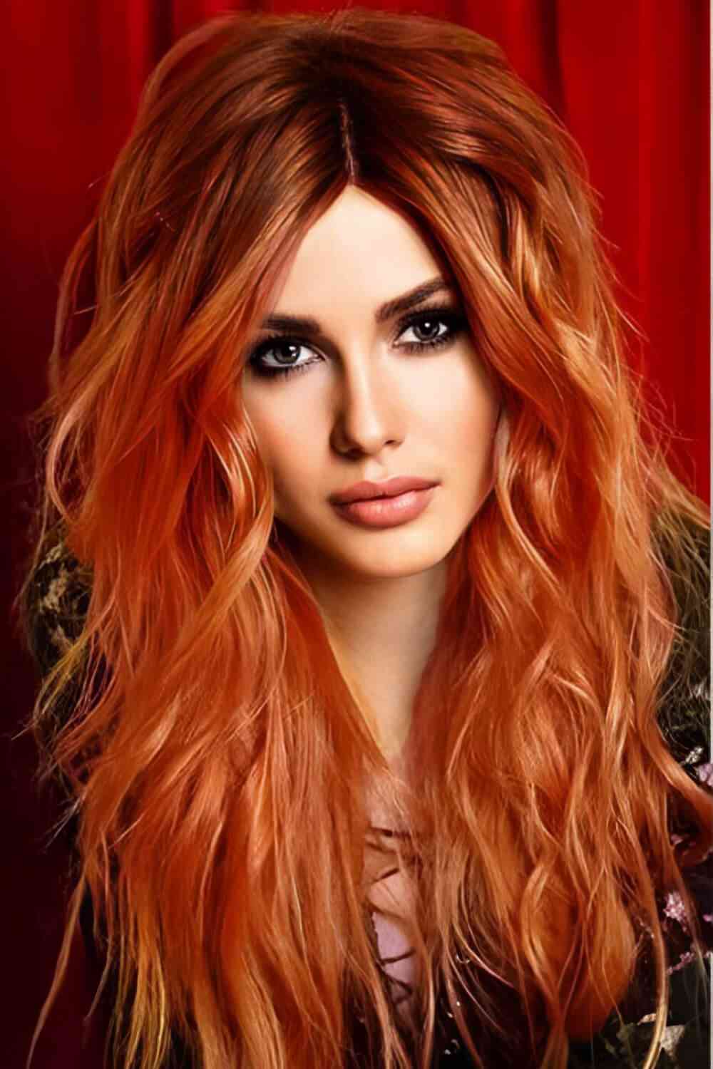 13*2" Lace Front Wigs Synthetic Long Wave 24" 150% Density - synthetic hair - Ginger/Brunette Root - Bella Bourget