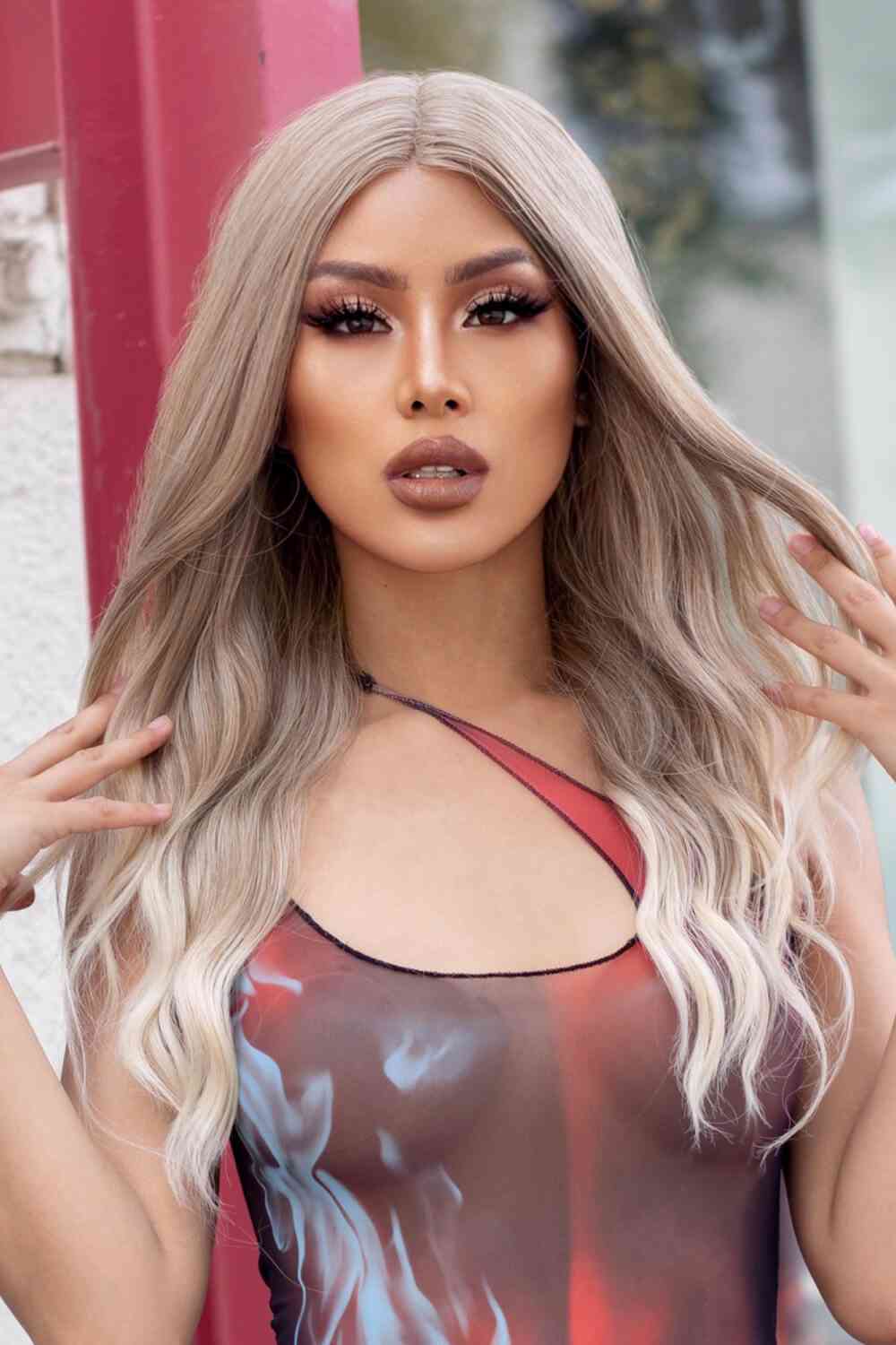 13*2" Lace Front Wigs Synthetic Long Wave 24" 150% Density in Medium Blonde Highlights - synthetic hair - Medium Blonde Highlights - Bella Bourget