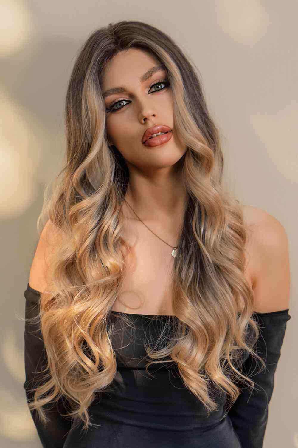 13*2" Lace Front Wigs Synthetic Long Wave 26" 150% Density - synthetic hair - Brown/Caramel Balayage - Bella Bourget