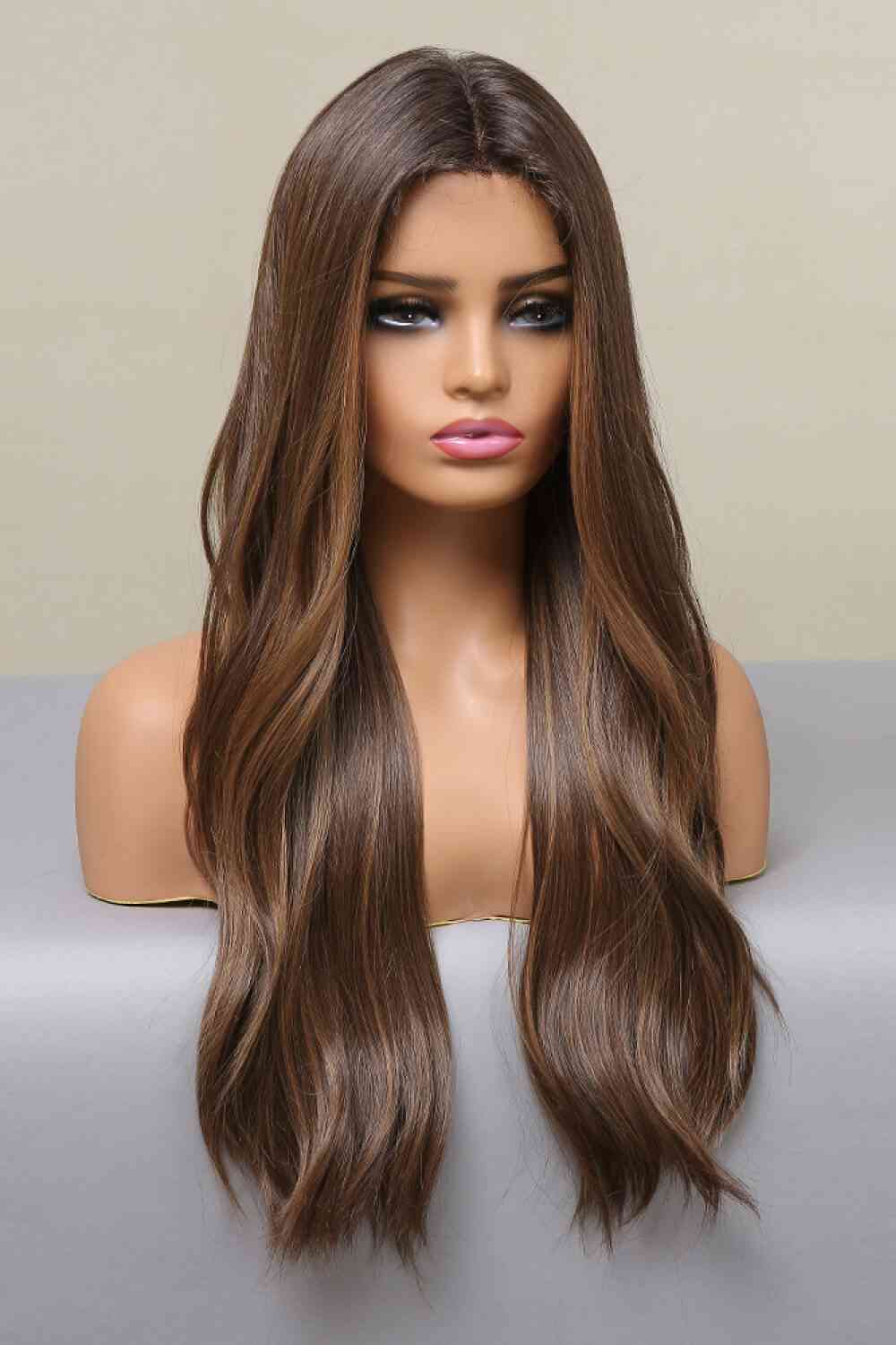 13*2" Lace Front Wigs Synthetic Long Wave 26" Heat Safe 150% Density - Brown Balayage - Bella Bourget