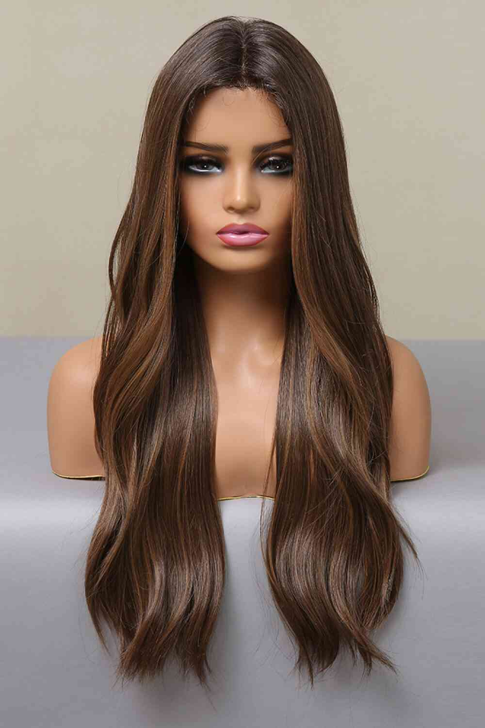 13*2" Lace Front Wigs Synthetic Long Wave 26" Heat Safe 150% Density - Brown Balayage - Bella Bourget