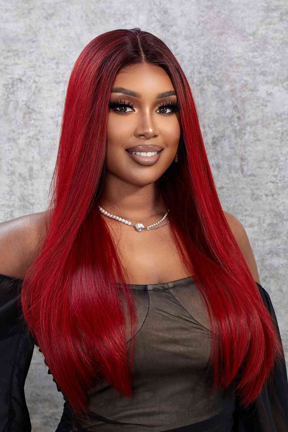 13*2" Lace Front Wigs Synthetic Straight 26" 150% Density - synthetic hair - Red Ombre - Bella Bourget