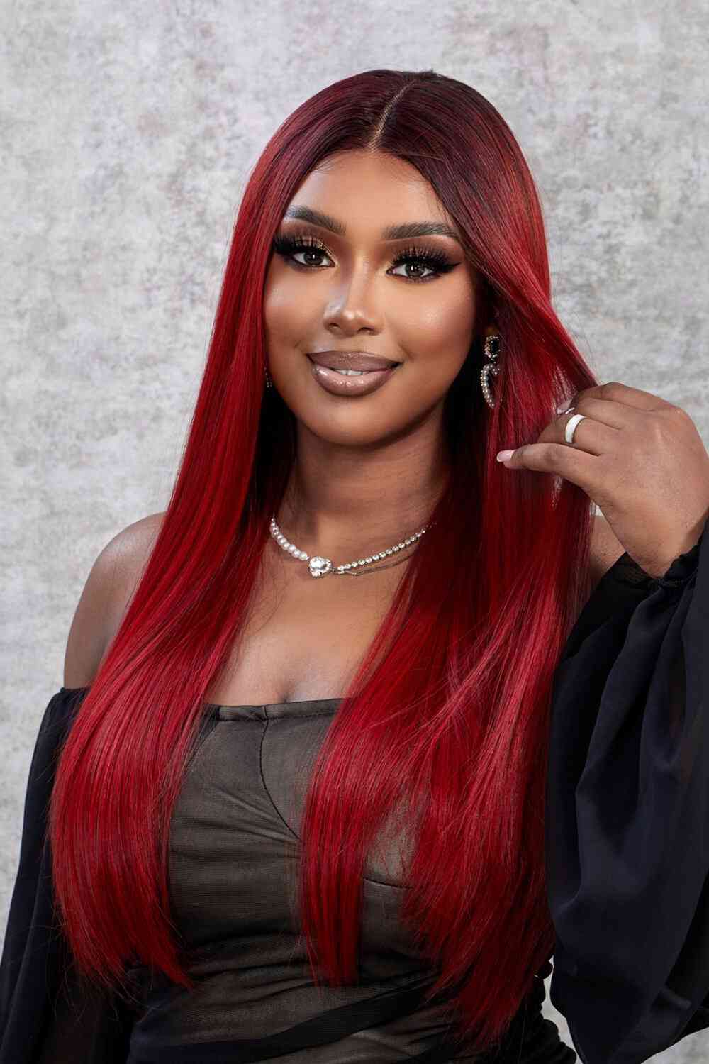 13*2" Lace Front Wigs Synthetic Straight 26" 150% Density - synthetic hair - Red Ombre - Bella Bourget