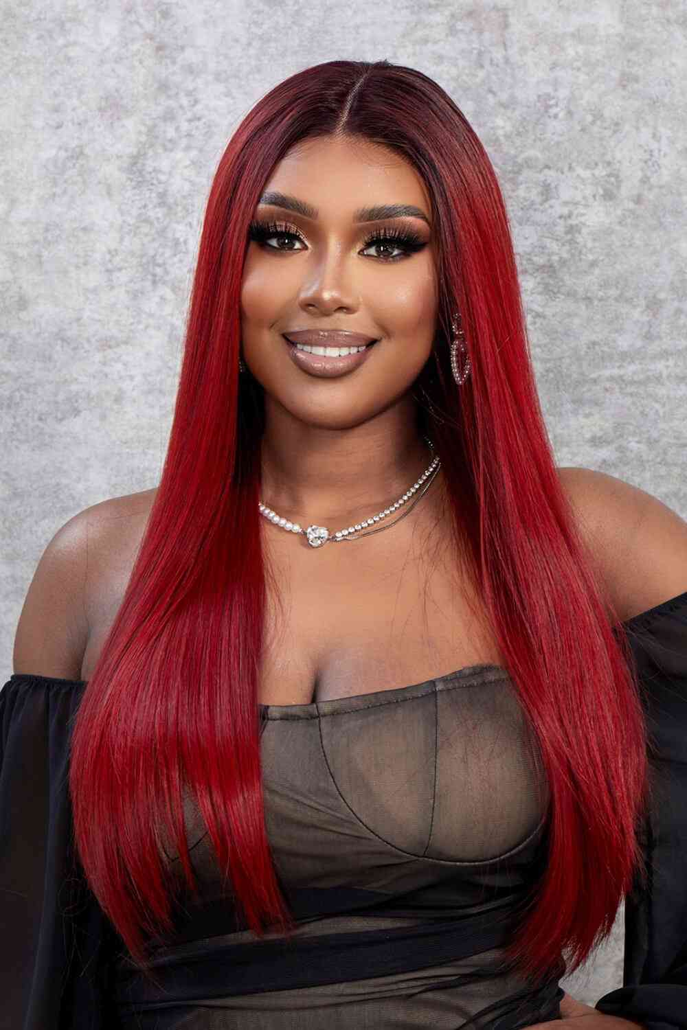 13*2" Lace Front Wigs Synthetic Straight 26" 150% Density - synthetic hair - Red Ombre - Bella Bourget